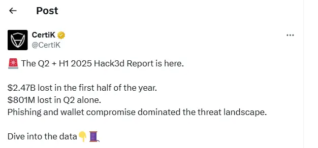 CertiK Crypto Hacks (Source: X)