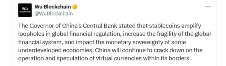 China’s Central Bank Warns Stablecoins Risk Global Stability (Source X)