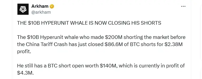 Insider Whale Shorts Market Before the China Tariff Crash (Source: X)