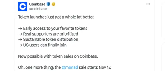 Coinbase Launches Digital Token Platform With Monad (Source: X)