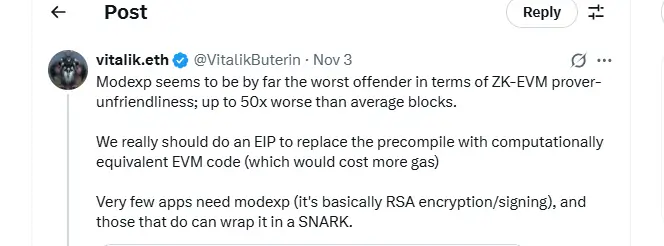 Vitalik Buterin’s View on Ethereum’s Modexp Vitalik Buterin’s View on Ethereum’s Modexp (Source: X)