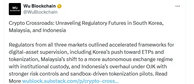 Asia Regulatory Move in Lockstep as Digital Finance Matures (Source: X)
