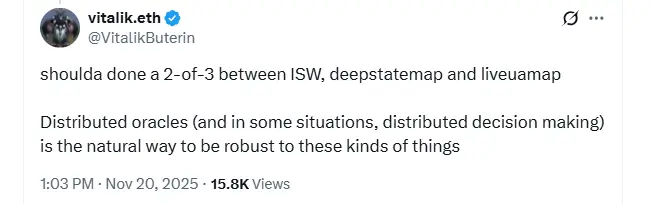 Vitalik Buterin Pushes Decentralized Oracle Reform (Source: X)