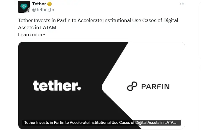 Tether Expands Institutional Reach in LATAM (Source: X)