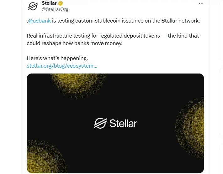 U.S. Bank Tests Stellar Stablecoin in Pilot With PwC and SDF (Source: X)
