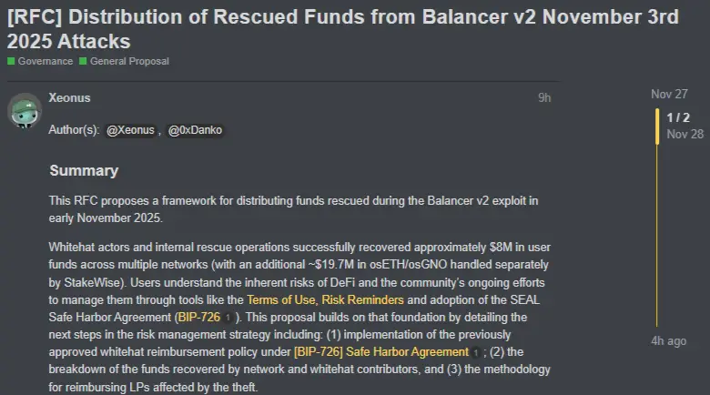 Balancer v2 Hack Funds Set for Bold Community Redistribution (Source: Balancer)