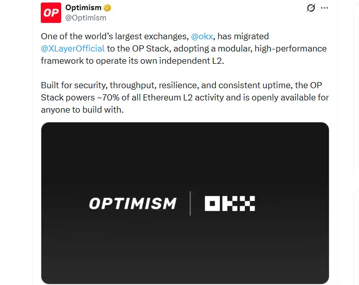 OKX Shifts XLayer to OP Stack OKX Shifts XLayer to OP Stack (Source: X)