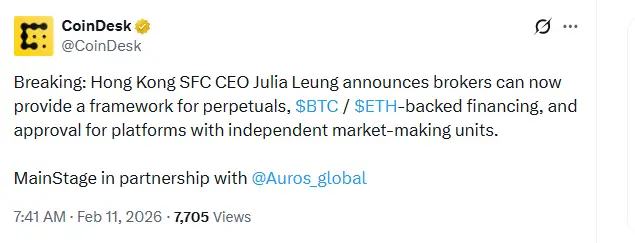 Hong Kong SFC Backs Crypto Perpetuals and BTC-Backed Loans Hong Kong SFC Backs Crypto Perpetuals and BTC-Backed Loans (Source: X)