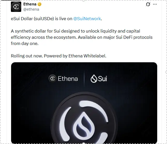 Ethena Launches suiUSDe on Sui Network With $10M Yield Vault Ethena Launches suiUSDe on Sui Network With $10M Yield Vault (Source: X)