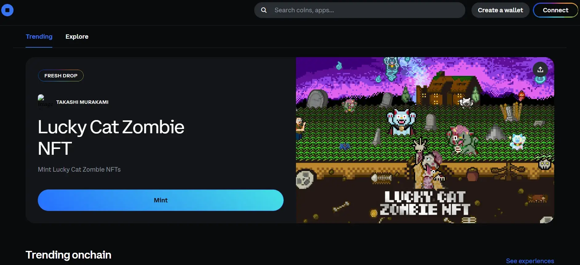 Dashboard of Coinbase NFT marketplace