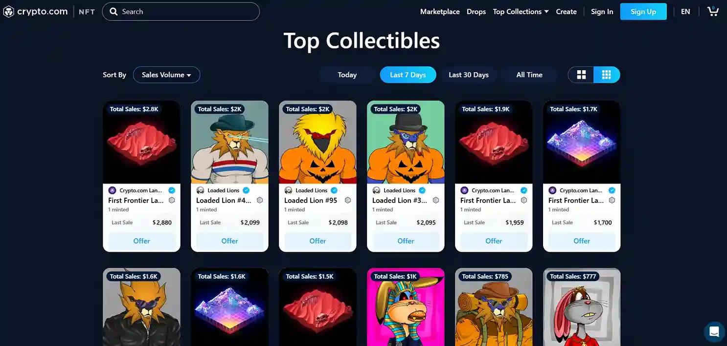 Dashboard of Crypto.com NFT Marketplace